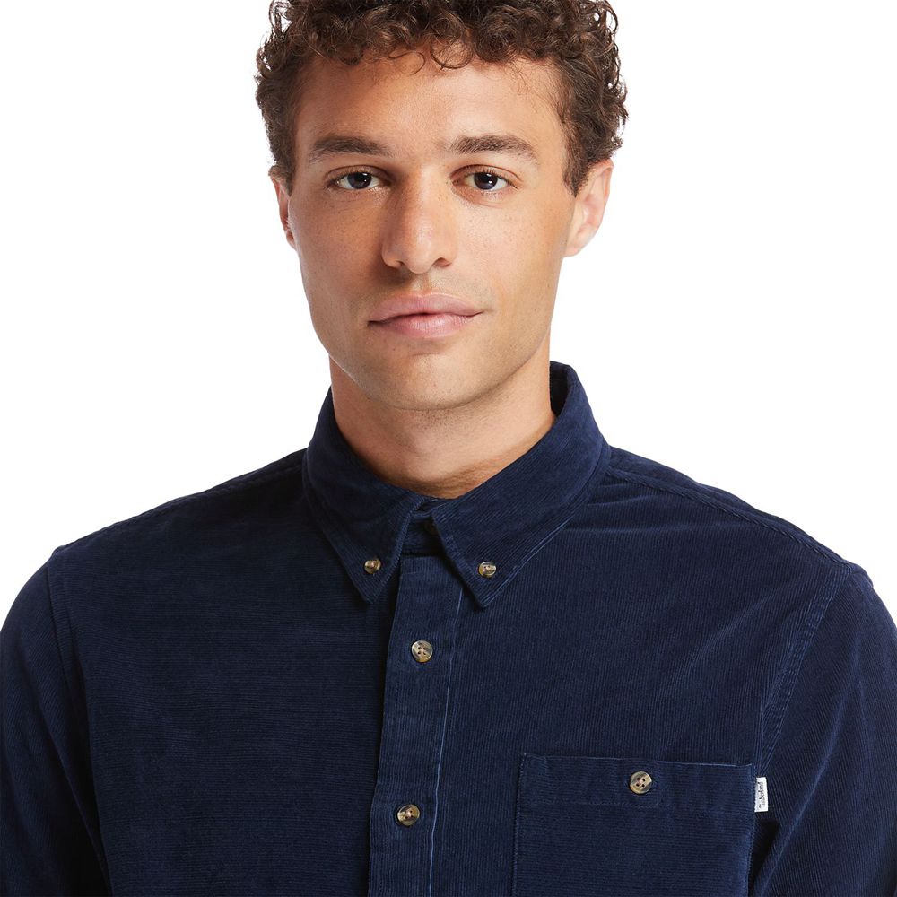 Camisa Timberland Hombre Mascoma River Long-Sleeve Corduroy Azul Marino - Chile UYP-296514